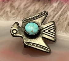 Early Native American Sterling Silver Fred Harvey Turquoise Thunderbird Pin .67” - Additional view 2