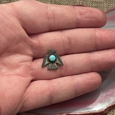 Early Native American Sterling Silver Fred Harvey Turquoise Thunderbird Pin .67” - Additional view 6