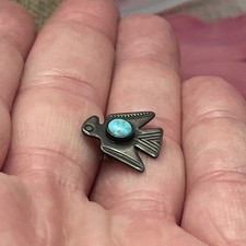 Early Native American Sterling Silver Fred Harvey Turquoise Thunderbird Pin .67” - Additional view 7
