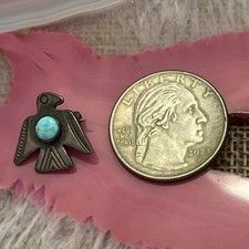 Early Native American Sterling Silver Fred Harvey Turquoise Thunderbird Pin .67” - Additional view 8