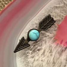 Early Native American Sterling Silver Fred Harvey Turquoise Arrow Pin 1” Long - Additional view 1