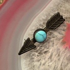 Early Native American Sterling Silver Fred Harvey Turquoise Arrow Pin 1” Long - Additional view 2