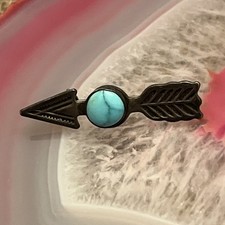 Early Native American Sterling Silver Fred Harvey Turquoise Arrow Pin 1” Long