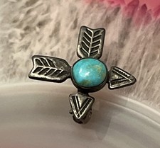Early Native American Sterling Silver Fred Harvey Turquoise Crossed Arrow Pin - Additional view 1