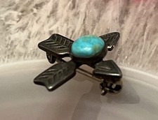 Early Native American Sterling Silver Fred Harvey Turquoise Crossed Arrow Pin - Additional view 2