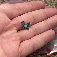 Early Native American Sterling Silver Fred Harvey Turquoise Crossed Arrow Pin - Additional view 6