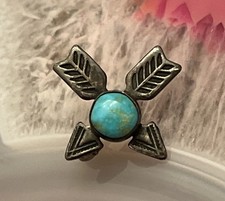 Early Native American Sterling Silver Fred Harvey Turquoise Crossed Arrow Pin