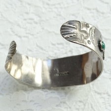 Vintage Fred Harvey Era Navajo Green Turquoise Thunderbird Cuff Bracelet T Bird - Additional view 6