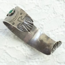 Vintage Fred Harvey Era Navajo Green Turquoise Thunderbird Cuff Bracelet T Bird - Additional view 9