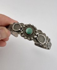 Fred Harvey Era Navajo Sterling Silver Cerrillos Turquoise Arrow Cuff Bracelet - Additional view 6