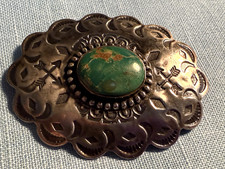VTG NAVAJO FRED HARVEY ERA STERLING TURQUOISE CROSSED ARROWS STAMPED CONCHO PIN - Additional view 9