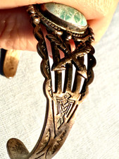 VTG NAVAJO OPEN BACK  STERLING F HARVEY TURQ CROSSED ARWS & THUNDERBIRD BRACELET - Additional view 1