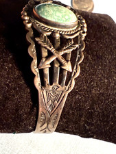 VTG NAVAJO OPEN BACK  STERLING F HARVEY TURQ CROSSED ARWS & THUNDERBIRD BRACELET - Additional view 3