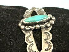 VINTAGE FRED HARVEY ERA STERLING TURQUOISE LIGHTNING / SUN STAMPED BRACELET - Additional view 5