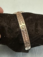 VINTAGE FRED HARVEY ERA STERLING TURQUOISE LIGHTNING / SUN STAMPED BRACELET - Additional view 6