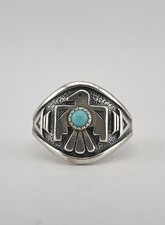 Vtg BELL TRADING POST Fred Harvey Era Sterling Silver Turquoise Thunderbird Ring - Additional view 1
