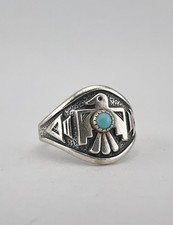Vtg BELL TRADING POST Fred Harvey Era Sterling Silver Turquoise Thunderbird Ring - Additional view 2