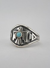 Vtg BELL TRADING POST Fred Harvey Era Sterling Silver Turquoise Thunderbird Ring - Additional view 3
