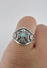 Vtg BELL TRADING POST Fred Harvey Era Sterling Silver Turquoise Thunderbird Ring - Additional view 8
