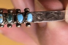 Distinctive Old Fred Harvey Sterling PETIT POINT Turquoise Bracelet - Additional view 4