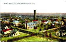 Color Printed Lithograph Postcard Wellington Kansas Bird eye view by Fred Harvey