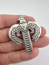 Vtg Fred Harvey Era Navajo Sterling Silver Stamped Thunderbird Pin Brooch 2 1/8