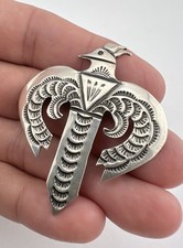 Vtg Fred Harvey Era Navajo Sterling Silver Stamped Thunderbird Pin Brooch 2 1/8