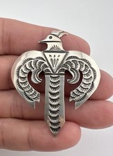 Vtg Fred Harvey Era Navajo Sterling Silver Stamped Thunderbird Pin Brooch 2 1/8"
