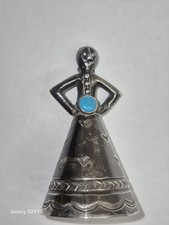 Fred Harvey 1920s Souvenir Tourist Trading Post Silver Turquoise Navajo Bell - Additional view 11