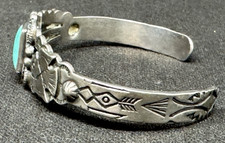 Fred Harvey Era Turquoise Stamped Native American Cuff Bracelet Thunderbirds - Additional view 2