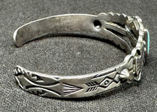 Fred Harvey Era Turquoise Stamped Native American Cuff Bracelet Thunderbirds - Additional view 3
