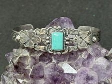 Fred Harvey Era Turquoise Stamped Native American Cuff Bracelet Thunderbirds - Additional view 4