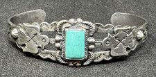 Fred Harvey Era Turquoise Stamped Native American Cuff Bracelet Thunderbirds