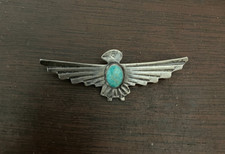 Vtg Fred Harvey Sterling Silver Turquoise Thunderbird Pin Brooch 2 1/2 Inches - Additional view 1