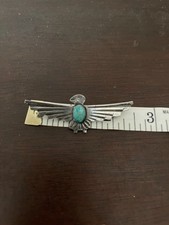Vtg Fred Harvey Sterling Silver Turquoise Thunderbird Pin Brooch 2 1/2 Inches - Additional view 3