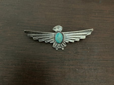 Vtg Fred Harvey Sterling Silver Turquoise Thunderbird Pin Brooch 2 1/2 Inches