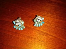 Vintage Fred Harvey Era Zuni Coral/Turquoise Inlay Sun Face Sterling Screw Back - Additional view 2