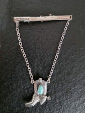 Vintage Western Fred Harvey Style Tie Clasp. Turquoise And Sterling Silver - Additional view 1