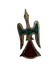 Sterling Silver Navajo Fred Harvey Ring Peyote Bird Chip Inlaid Turquoise 7 Vtg - Additional view 1