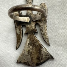 Sterling Silver Navajo Fred Harvey Ring Peyote Bird Chip Inlaid Turquoise 7 Vtg - Additional view 2