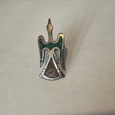 Sterling Silver Navajo Fred Harvey Ring Peyote Bird Chip Inlaid Turquoise 7 Vtg - Additional view 3