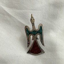 Sterling Silver Navajo Fred Harvey Ring Peyote Bird Chip Inlaid Turquoise 7 Vtg - Additional view 5
