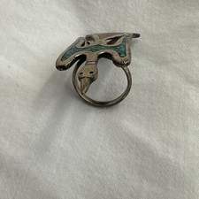 Sterling Silver Navajo Fred Harvey Ring Peyote Bird Chip Inlaid Turquoise 7 Vtg - Additional view 8
