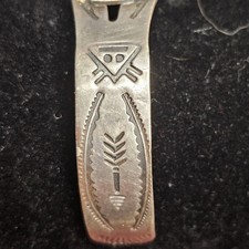 Vtg Fred Harvey Era Navajo Thunderbird Turquoise Stamped Sterling Silver Cuff - Additional view 11