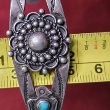 Vtg Fred Harvey Era Navajo Thunderbird Turquoise Stamped Sterling Silver Cuff - Additional view 12