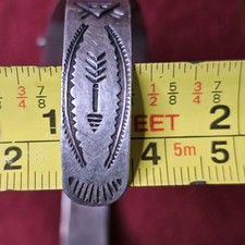 Vtg Fred Harvey Era Navajo Thunderbird Turquoise Stamped Sterling Silver Cuff - Additional view 13