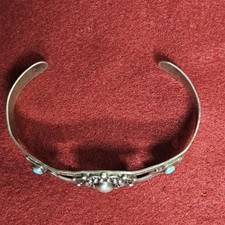 Vtg Fred Harvey Era Navajo Thunderbird Turquoise Stamped Sterling Silver Cuff - Additional view 20