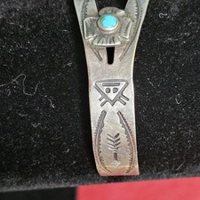 Vtg Fred Harvey Era Navajo Thunderbird Turquoise Stamped Sterling Silver Cuff - Additional view 5