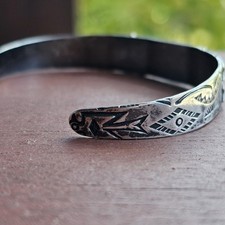 Fred Harvey Era Navajo Sterling Silver Cuff Bracelet Green Turquoise Arrows Sign - Additional view 5