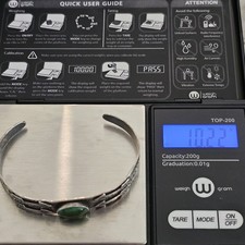 Fred Harvey Era Navajo Sterling Silver Cuff Bracelet Green Turquoise Arrows Sign - Additional view 8